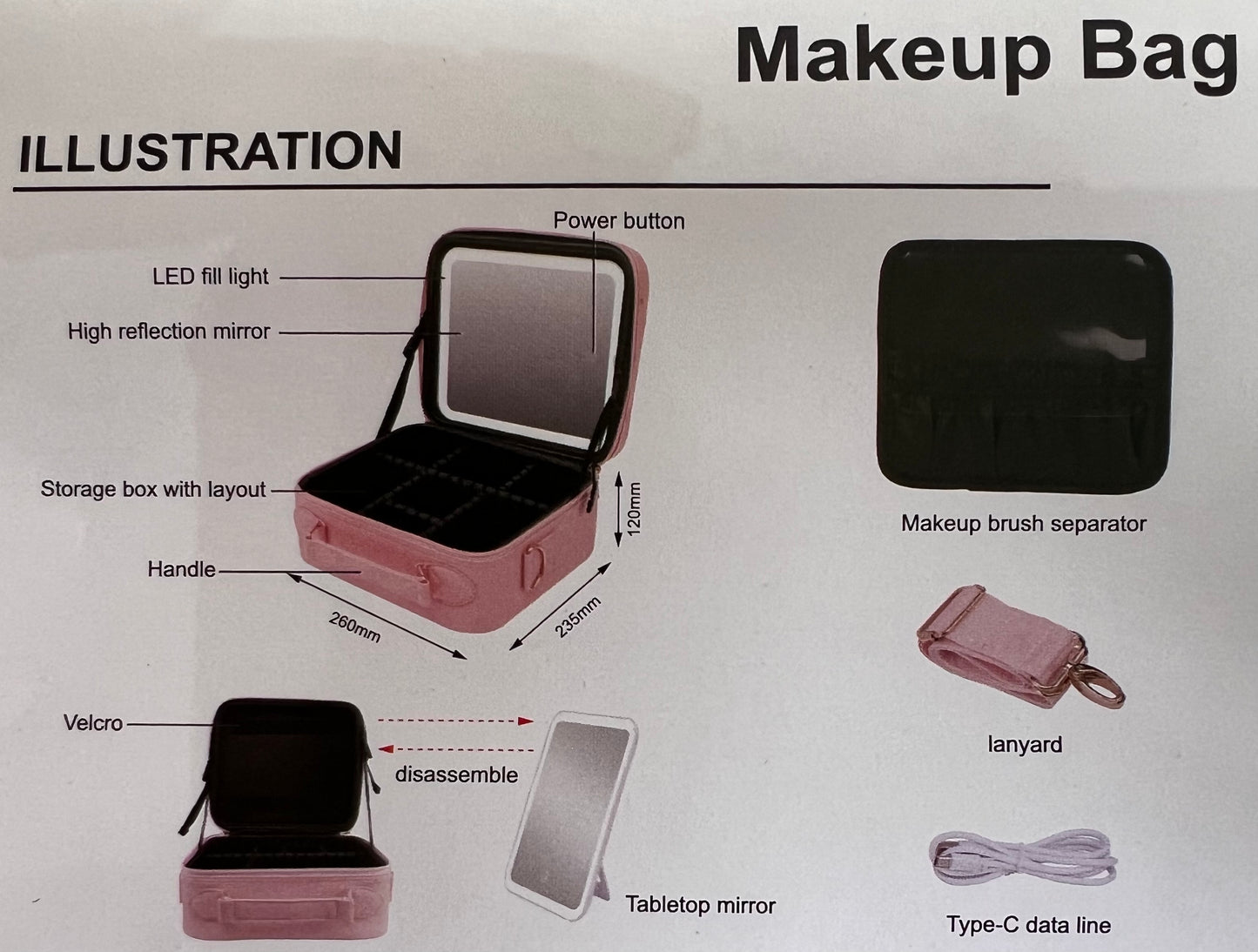 Makeup Bag with LED Mirror