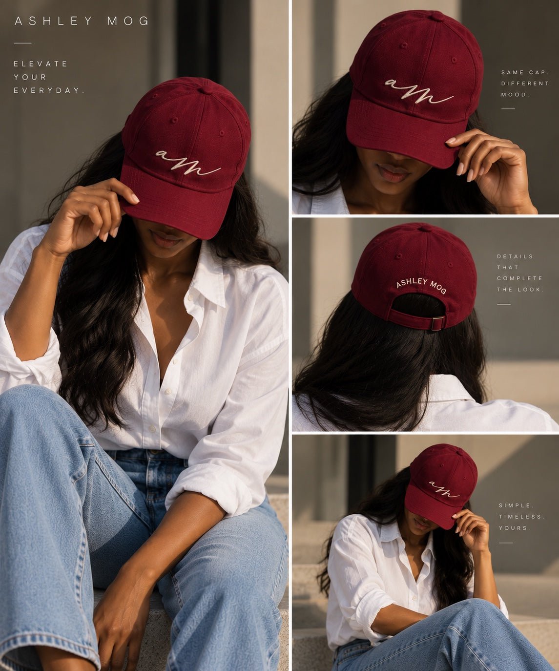 Ashley Mog The Signature Cap in Burgundy - lifestyle styling